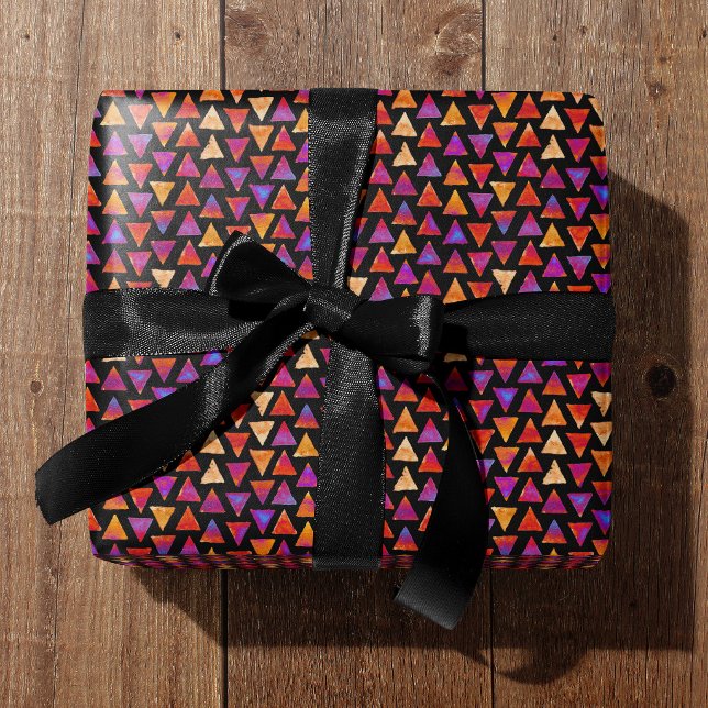 Papel De Presente Colorful All Occasion Triangle Pattern  (Versatile All Occasion Wrapping Paper. For men or women. Black Ribbon.)