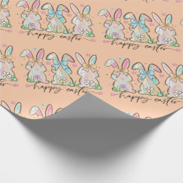 Papel De Presente Colorful Easter Bunnies with Bows