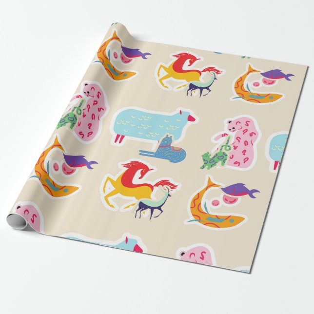 Papel De Presente Colorful Fantasy Animals (Desenrolado)