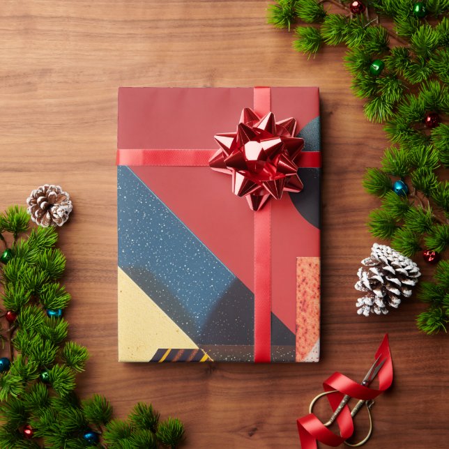 Papel De Presente Colorful Geometric Shapes on Red Background (Presente de Natal)