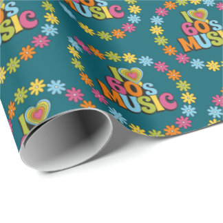 Papel De Presente Colorful I Love 60s Music on Dark Teal