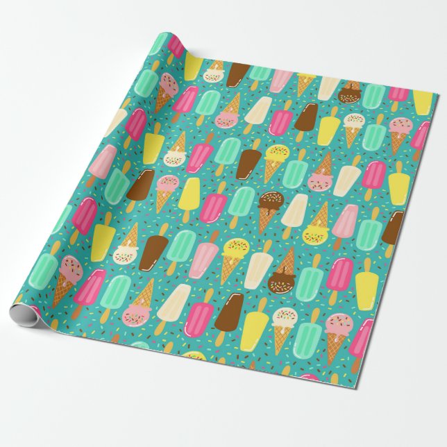 Papel De Presente Colorful Ice Cream Pattern Summer  (Desenrolado)
