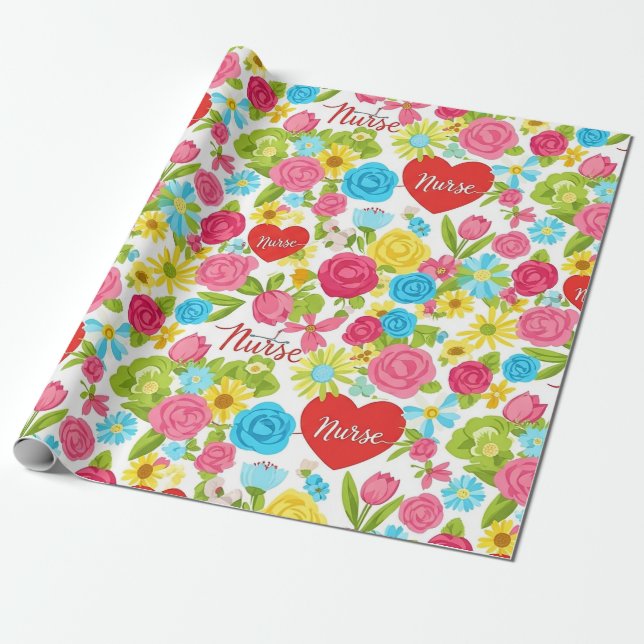 Papel De Presente Colorful Nurse Floral Pattern (2) (Desenrolado)
