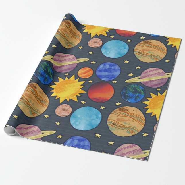 Papel De Presente Colorful Planets (Desenrolado)
