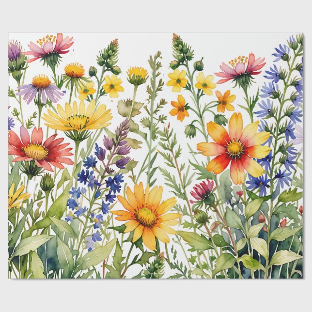 Papel De Presente Colorful pretty wildflowers watercolor painting (Aberto)
