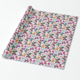 Papel De Presente Colorful Retro Butterflies And Flowers Pattern 2