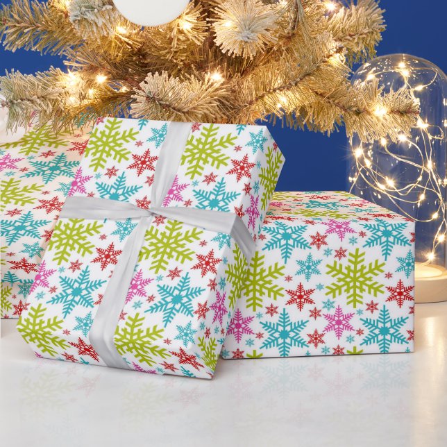 Papel De Presente Colorful Retro Snowflakes Christmas (Feriados)