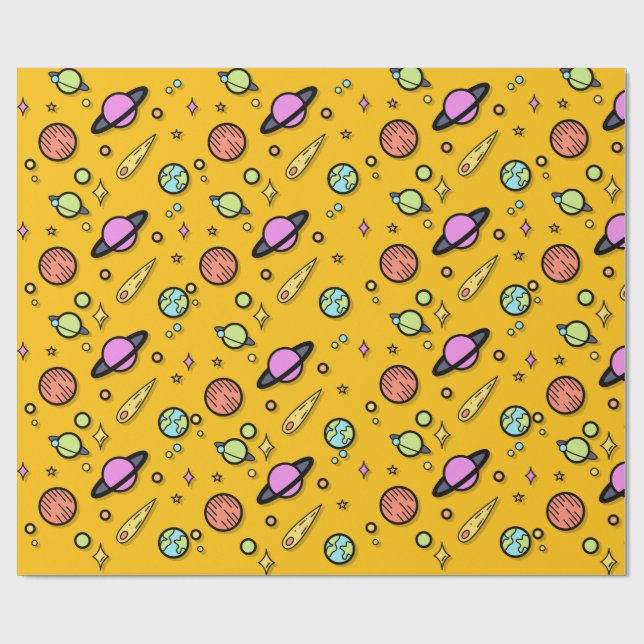 Papel De Presente Colorful Space Doodle Wrapping Paper (Aberto)