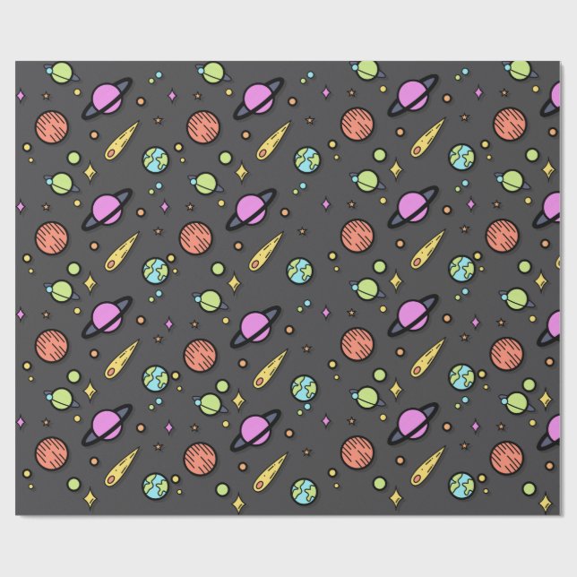 Papel De Presente Colorful Space Doodle Wrapping Paper (Aberto)