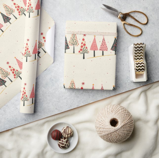 Papel De Presente Colorful Whimsical Christmas Tree Pattern (Artesanato)