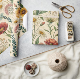 Papel De Presente Colorful Wildflower Meadow Vintage Illustration