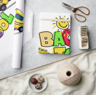 Papel De Presente Colorida de volta à Design de Cartoons Escolares c
