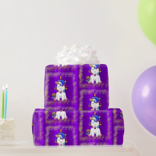 Papel De Presente Colorida Glitter Unicorns Roxo