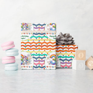 Papel De Presente Colorida Rainbow e Unicorn aniversário de 3 anos