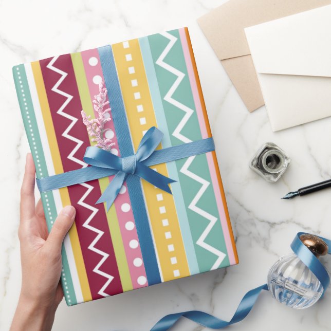 Papel De Presente Colorida Striped (Presentear)