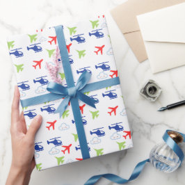 Papel De Presente Colorido Avião Nuvens Menino Aniversário