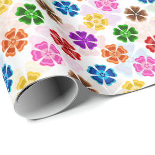 Papel De Presente Colorido Design de Flores de Arco-Íris Retro Branc