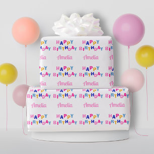 Papel De Presente Colorido Feliz Aniversário Nome Personalizado 