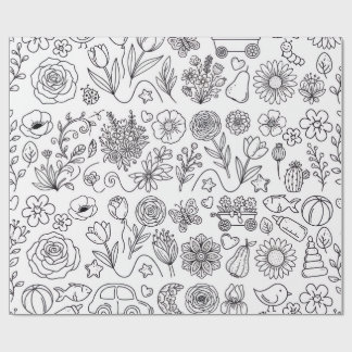 Papel De Presente Colorido Floral Para Colorir Embrulho Infantil Fof