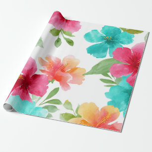 Papel De Presente Colorido Hibisco Tropical Havaiano Floral de Praia