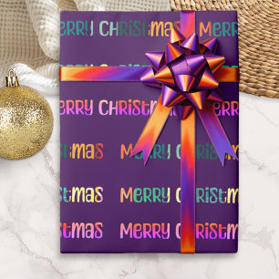 Papel De Presente Colorido Letreiro Retro Roxo Feliz Natal