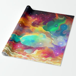 Papel de Presente Colorido Líquido Espaço Galáxia