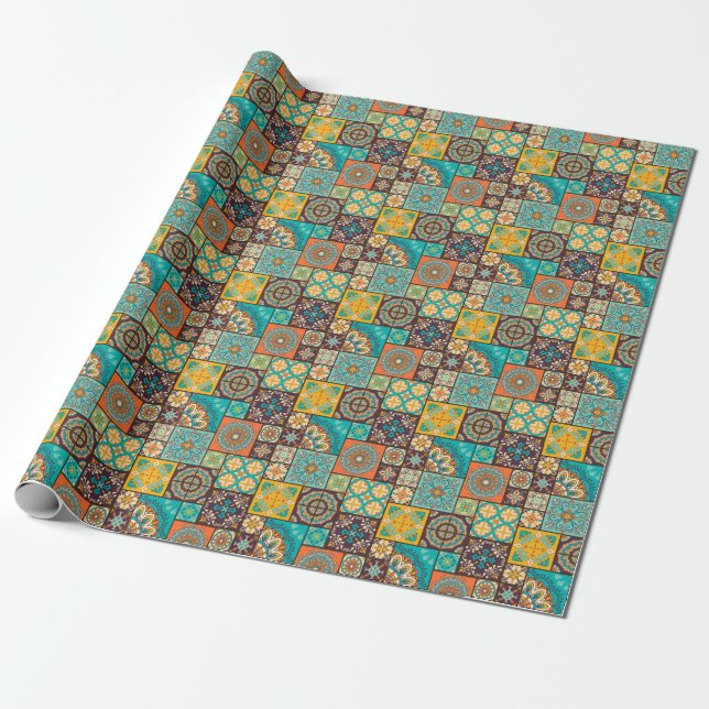 Papel De Presente Colorir Azulejo Islâmico sem costura (Desenrolado)