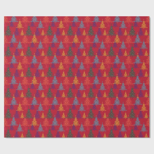 Papel De Presente Colourful Christmas Trees Xmas Red (Aberto)