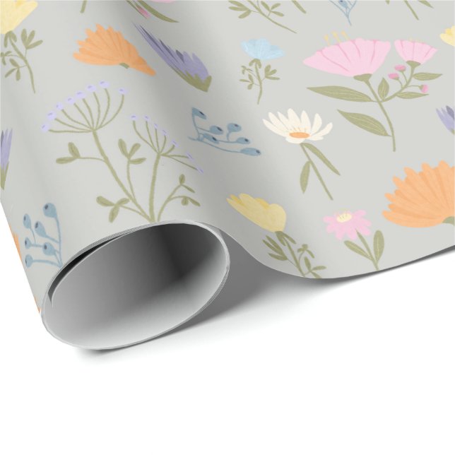 Papel De Presente Colourful meadow on grey (Ponta do rolo)