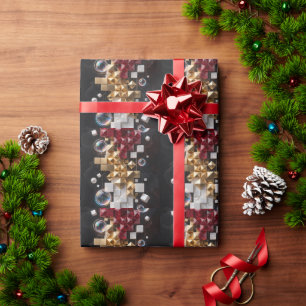 Papel De Presente Coluna Mosaico de Natal Futurista 3D