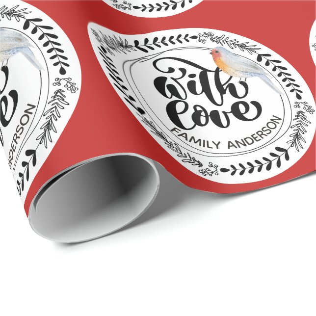Papel De Presente COM AMOR Festivo Winter Robin Personalizado (Ponta do rolo)