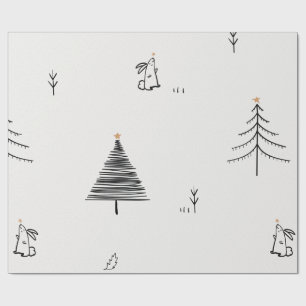 PAPEL DE PRESENTE COM DESENHO DE COELHO E ÁRVORE D