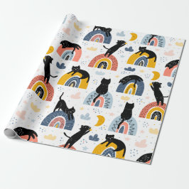 Papel de Presente com Design de Gato e Padrão de A