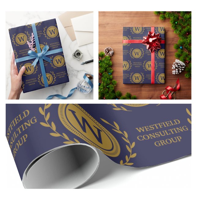 Papel de Presente com Monograma Elegante Profissio (Business Gift Wrapping Paper company logo promo retirement simple company party pattern modern)