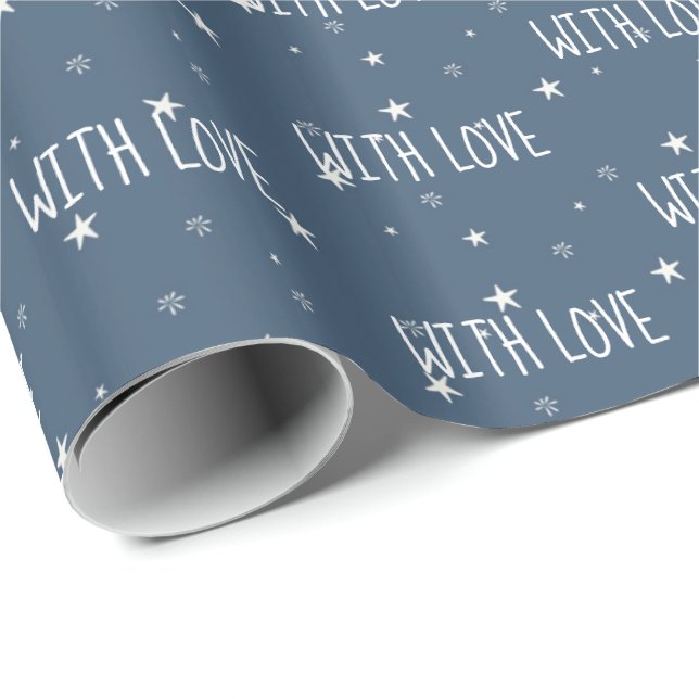 Papel De Presente Com o Love Text White Stars Wrappaper (Ponta do rolo)