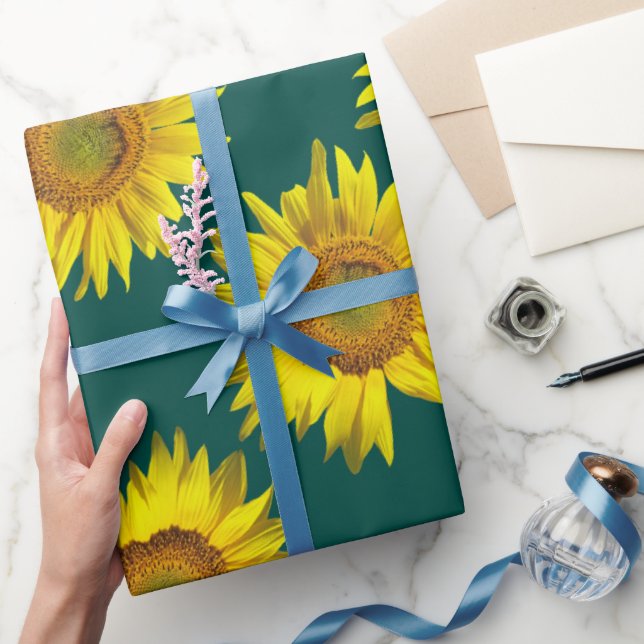 Papel de Presente com Padrão de Girassol Azul Turq (Presentear)