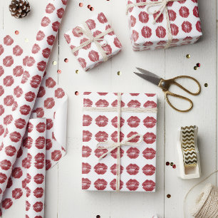 Papel de Presente com Padrão de Lábios Vermelhos F