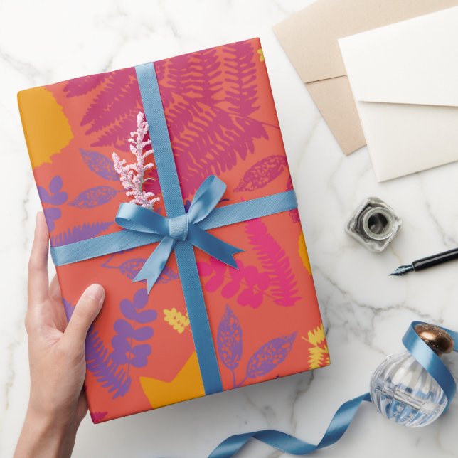 Papel de presente com padrão de samambaia rosa bri (Presentear)