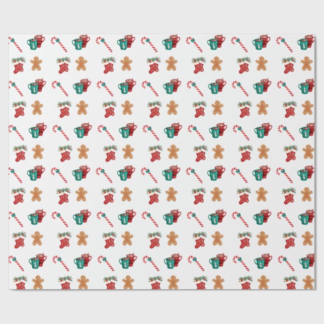 Papel De Presente Combining the vibrant Christmas icons Wrapping Pap (Aberto)