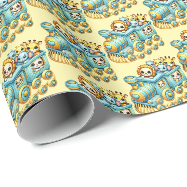 Papel De Presente Comboio de chá de fraldas unisex (Ponta do rolo)