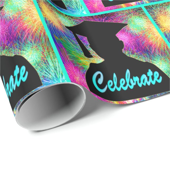 Papel De Presente Comemoração Silhouette De Graduação No Neon Firewo (Ponta do rolo)