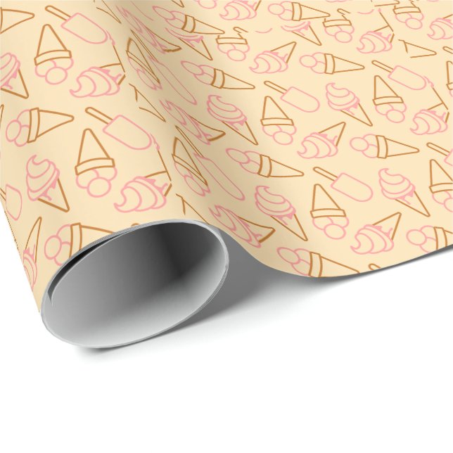Papel De Presente Comida de Verão bonita com contornos de sorvete de (Ponta do rolo)