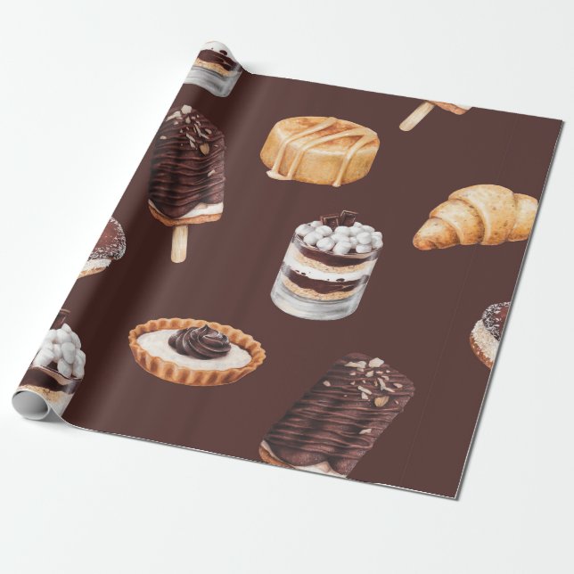 Papel De Presente comida esboço delicioso, belas sobremesas e pastr (Desenrolado)