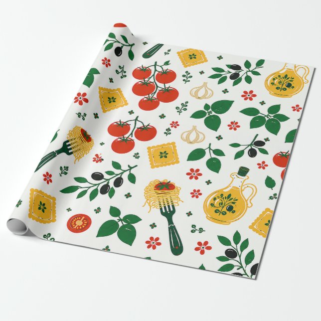 Papel De Presente Comida Italiana, Tomates Massa Alho & Azeite (Desenrolado)