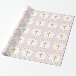 Papel De Presente Communion Pink com Bolinhas Douradas