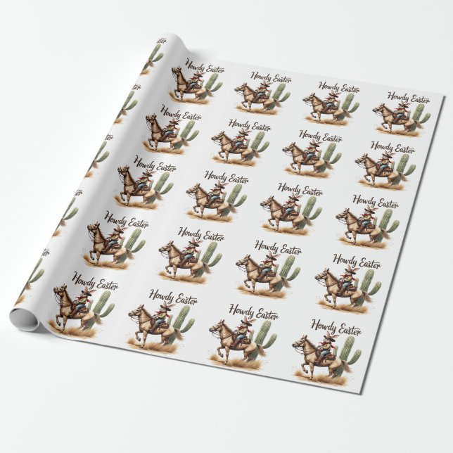 Papel De Presente Como Coelhinho da Páscoa cavalgando um cowboy equi (Desenrolado)