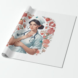 Papel De Presente Compassionate Nurse – Elegant Floral Art Illustrat