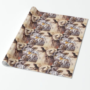 PAPEL DE PRESENTE COMPOSIÇÃO COM ANIMAIS, CAVALOS DE CRIAÇÃO, DERES,