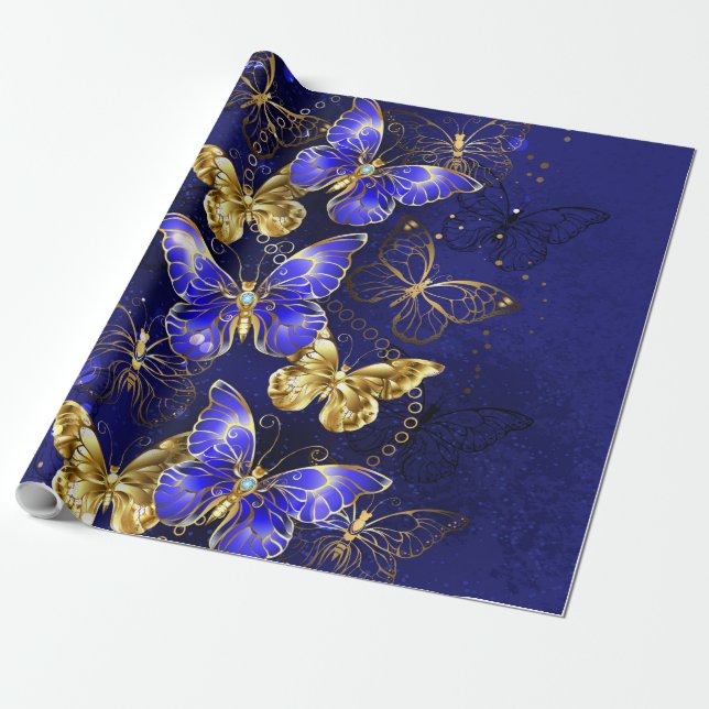 Papel De Presente Composição com Borboletas Safira (Desenrolado)