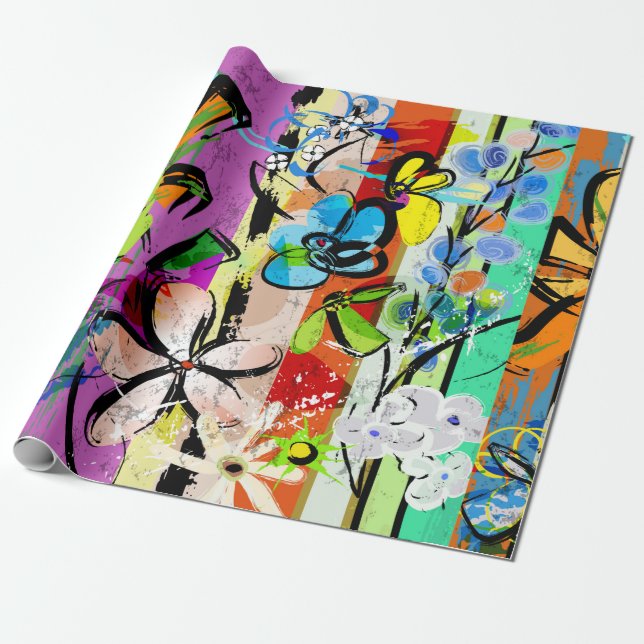 Papel De Presente Composição de fundo abstrato com flores, com (Desenrolado)